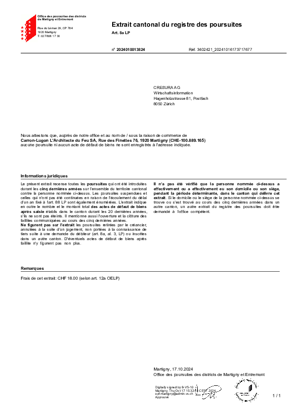 Aperçu — Extrait des poursuites